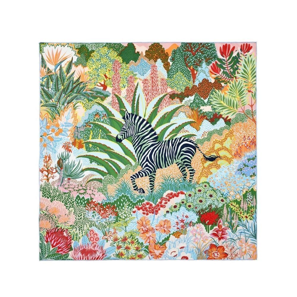 Colorful Zebra Print Mulberry Silk Scarf by Carolina Lemke in box 008